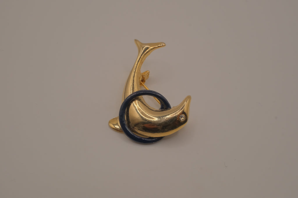 Vintage dolphin in hoop brooch pin