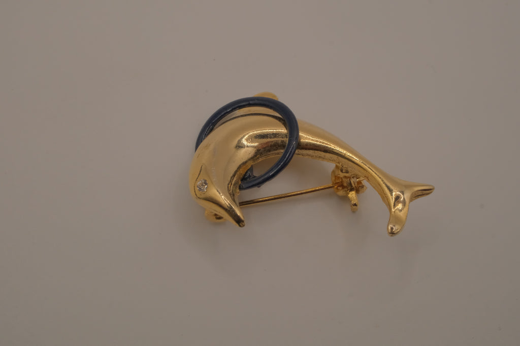 Vintage dolphin in hoop brooch pin
