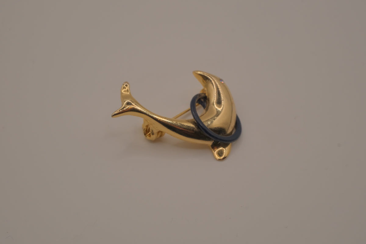 Vintage dolphin in hoop brooch pin