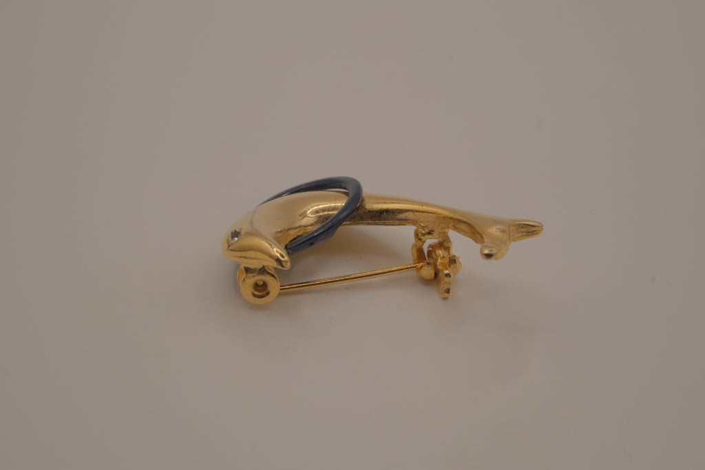 Vintage dolphin in hoop brooch pin