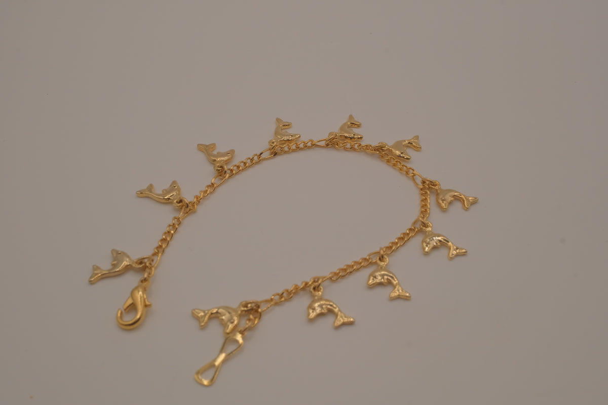 Gold tone Dolphin charm bracelet