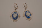 Vintage Blue and White rose cameo dangle earrings