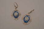 Vintage Blue and White rose cameo dangle earrings