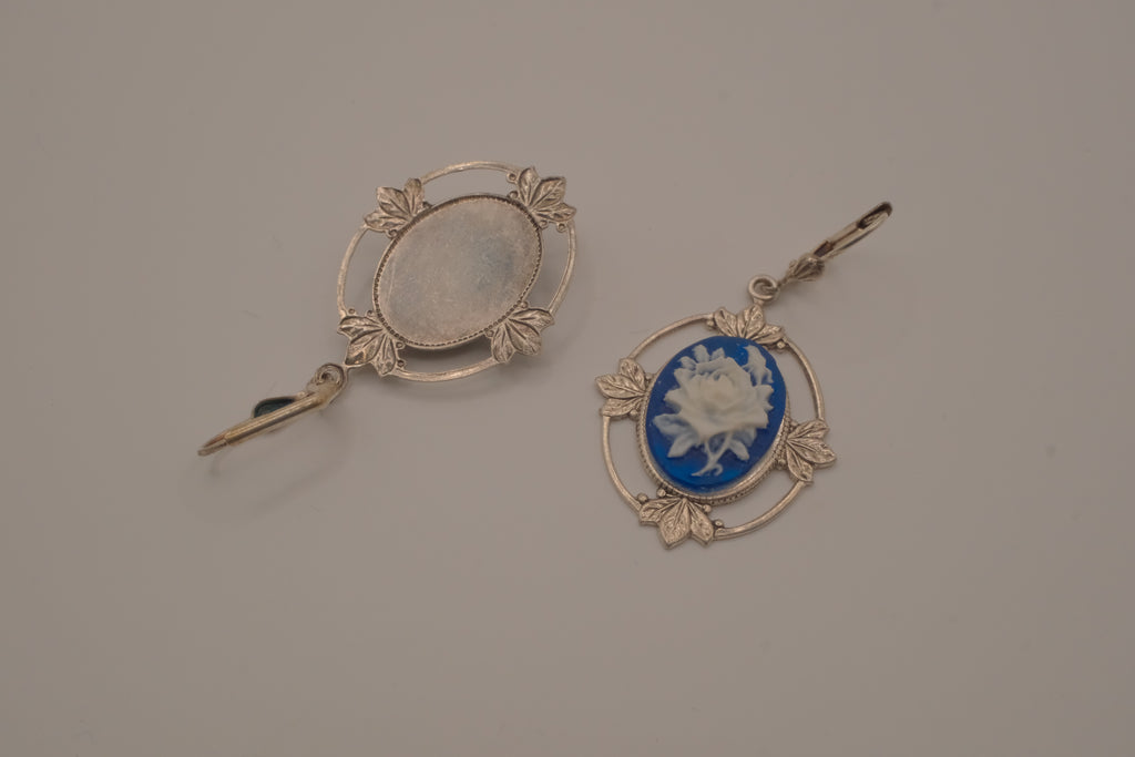 Vintage Blue and White rose cameo dangle earrings