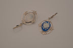Vintage Blue and White rose cameo dangle earrings