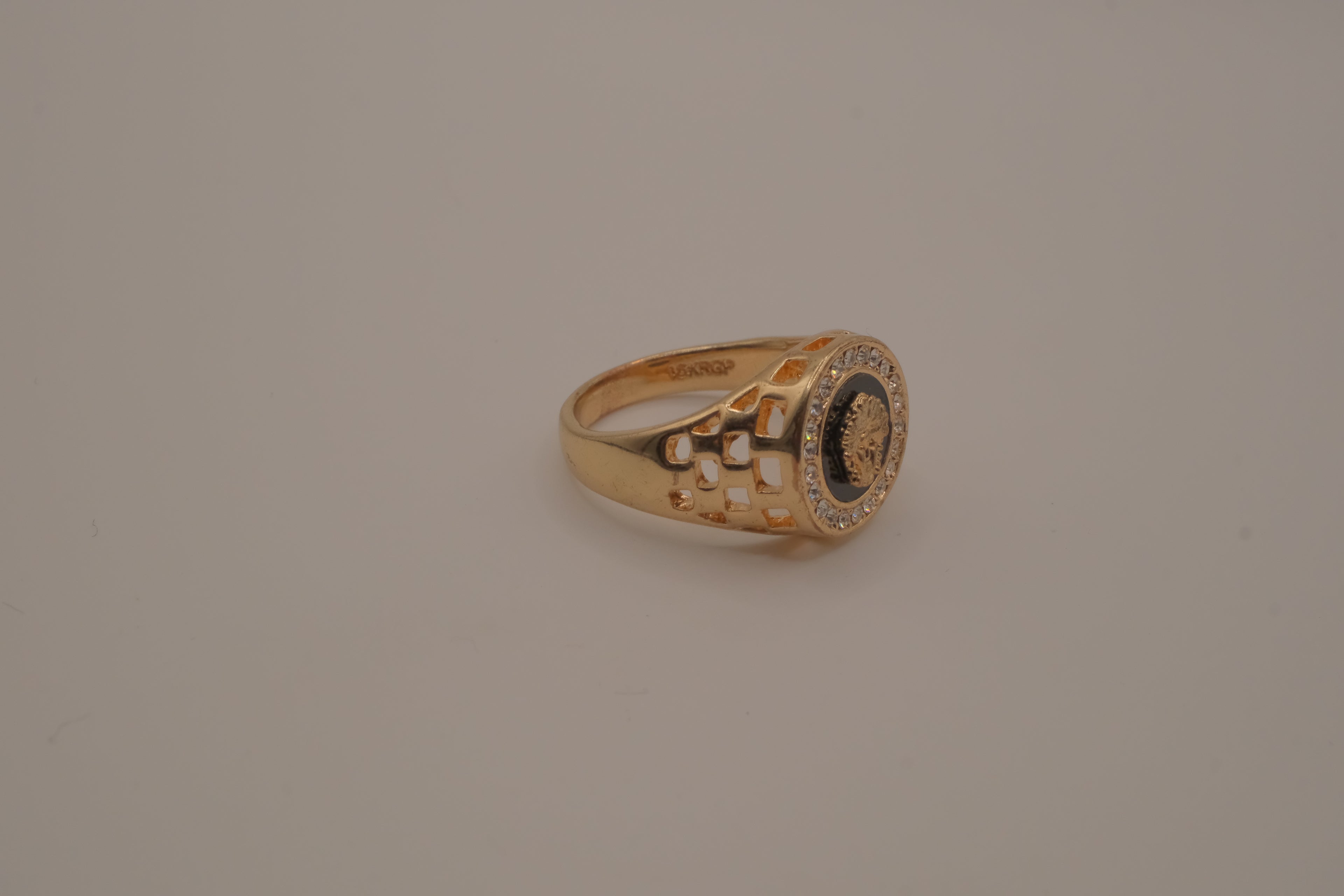 Vintage 18K GP Medusa signet ring