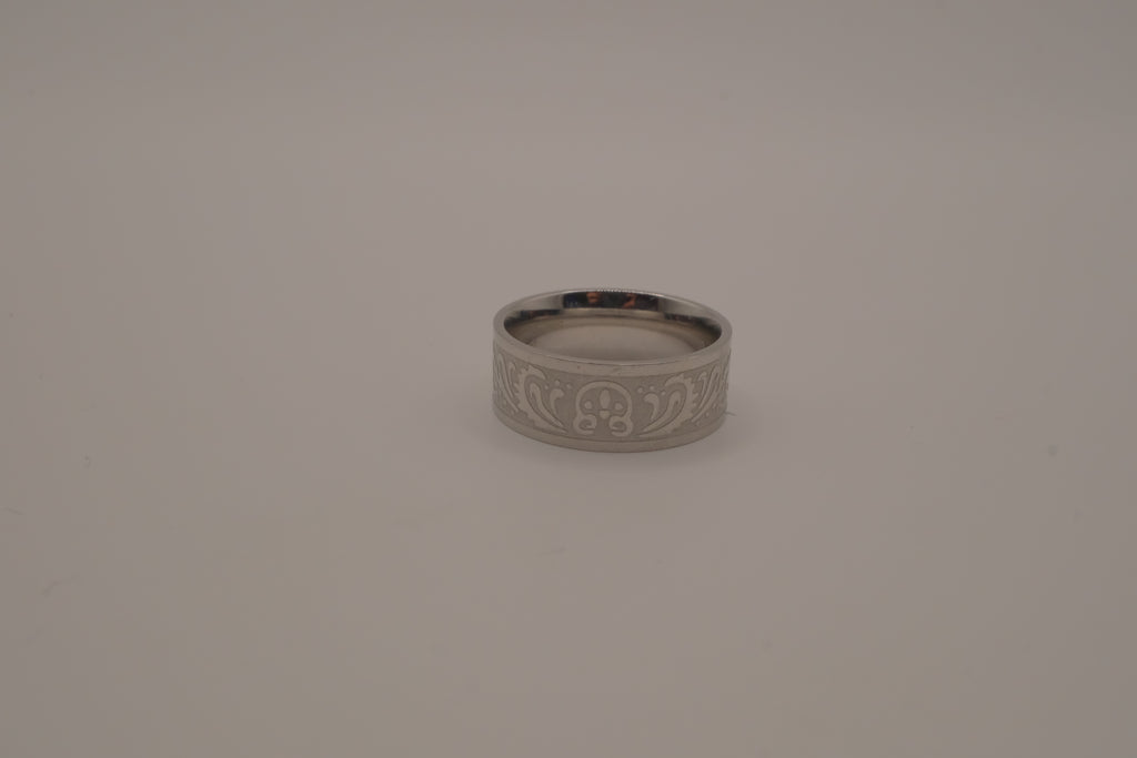 Coin crafted floral scroll pattern ring