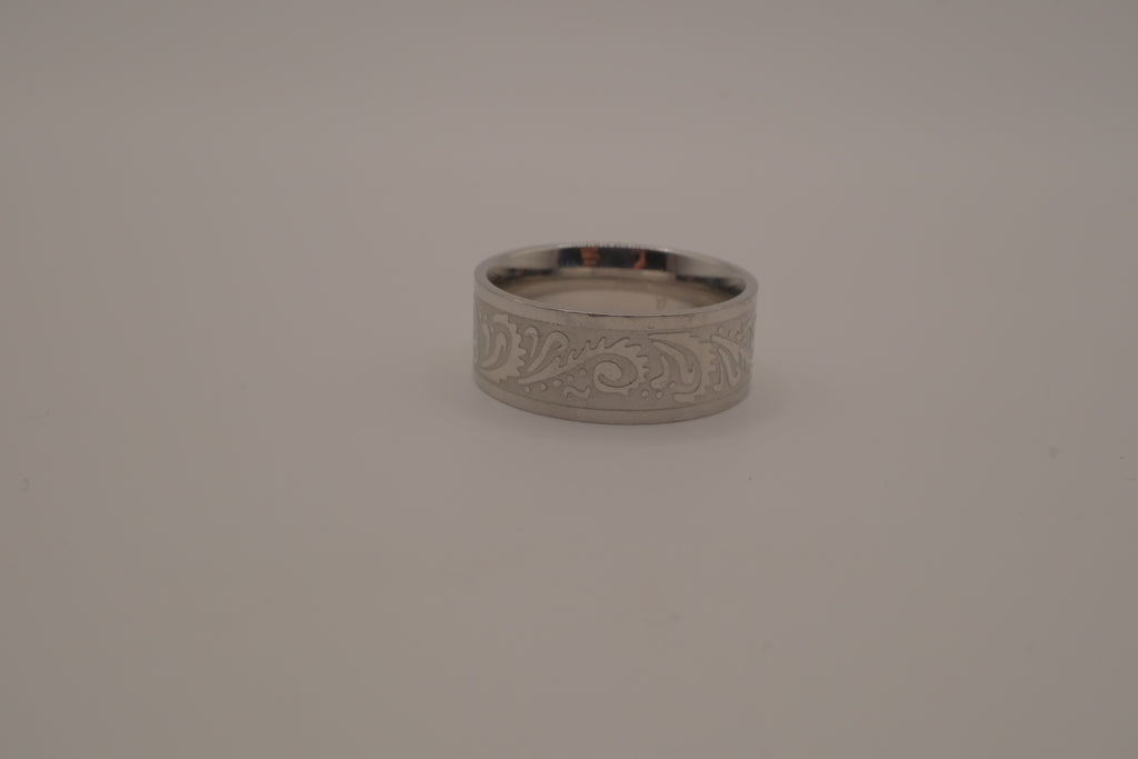 Coin crafted floral scroll pattern ring