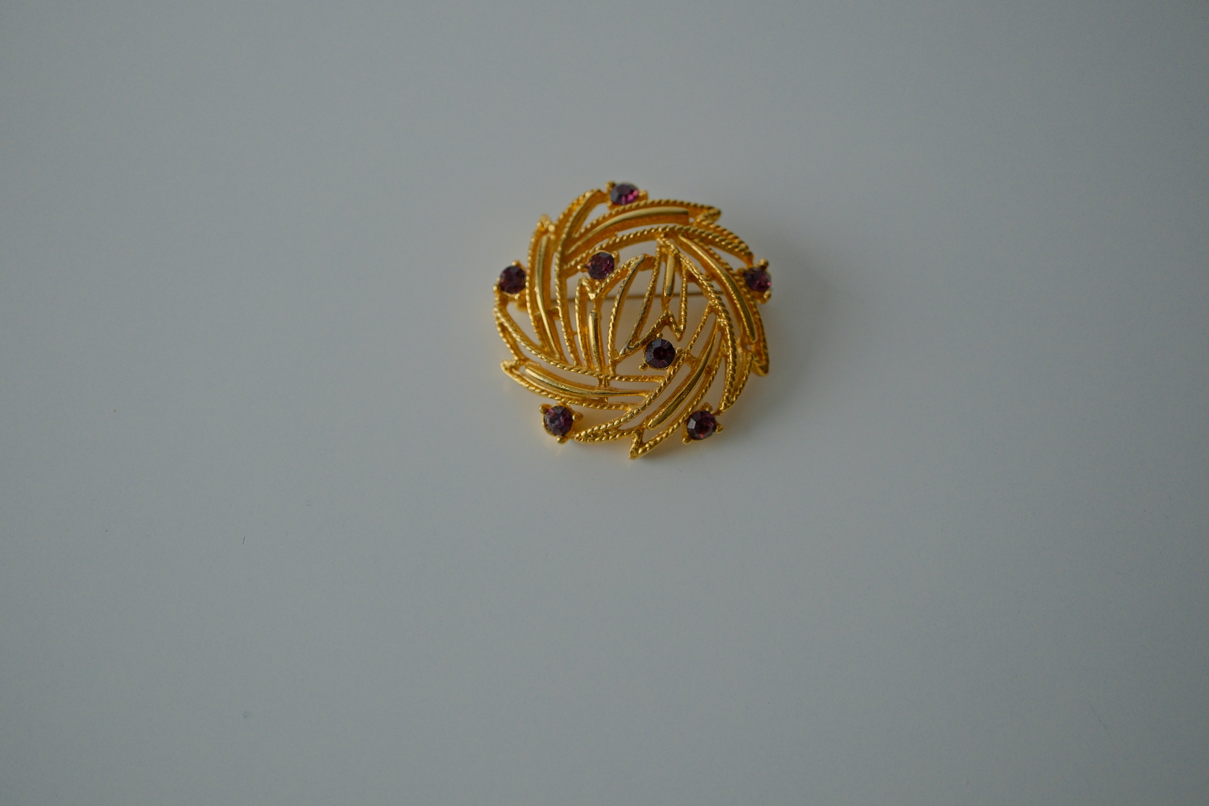 Vintage Gold Maroon Rhinestone Brooch