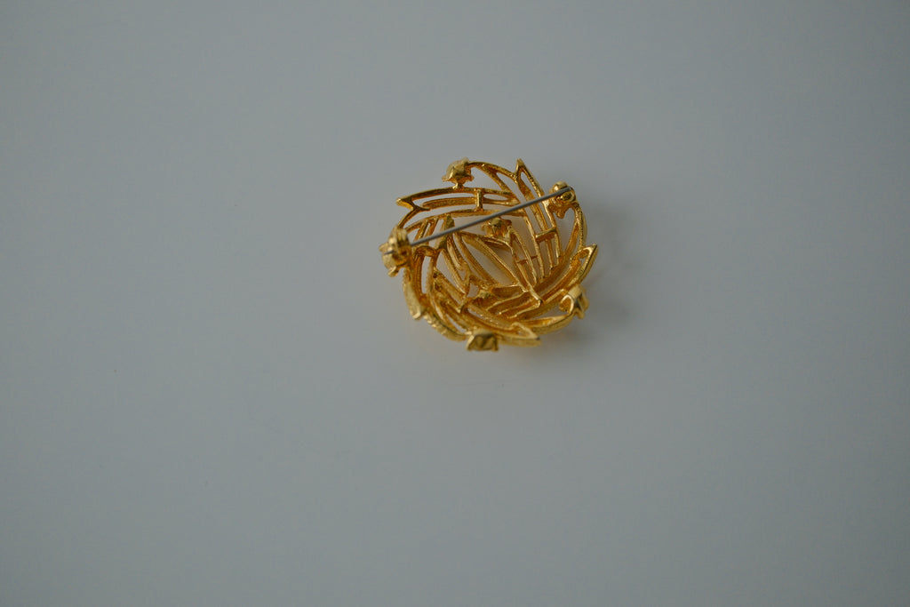 Vintage Gold Maroon Rhinestone Brooch