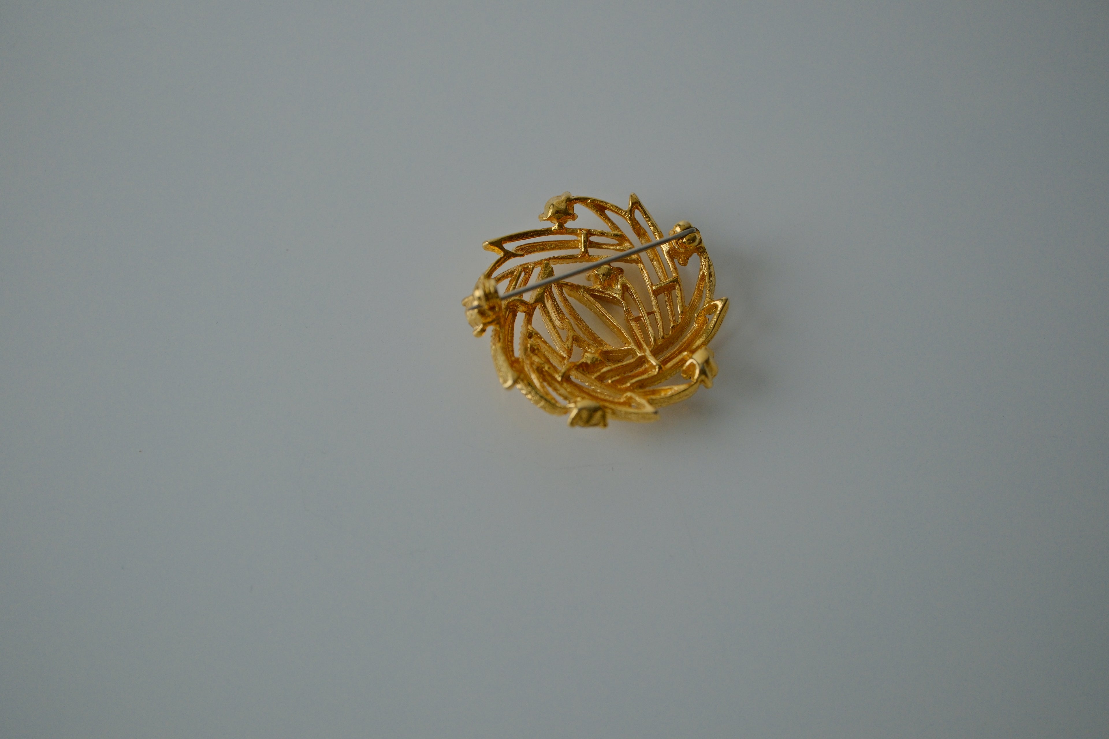 Vintage Gold Maroon Rhinestone Brooch