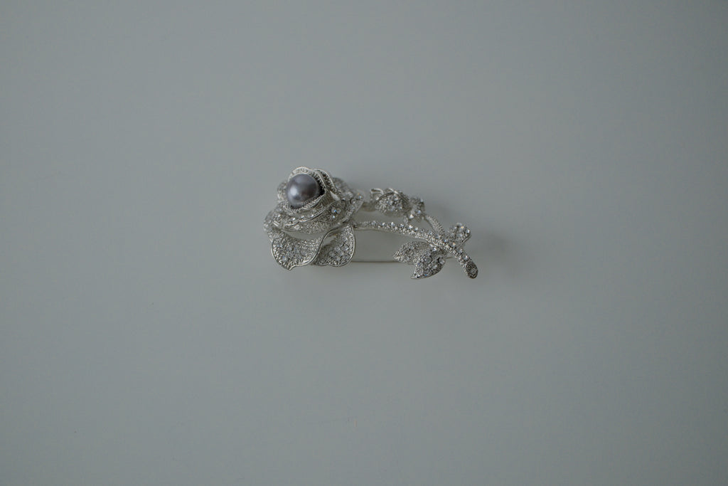 Vintage Silver Pearl Rose Brooch