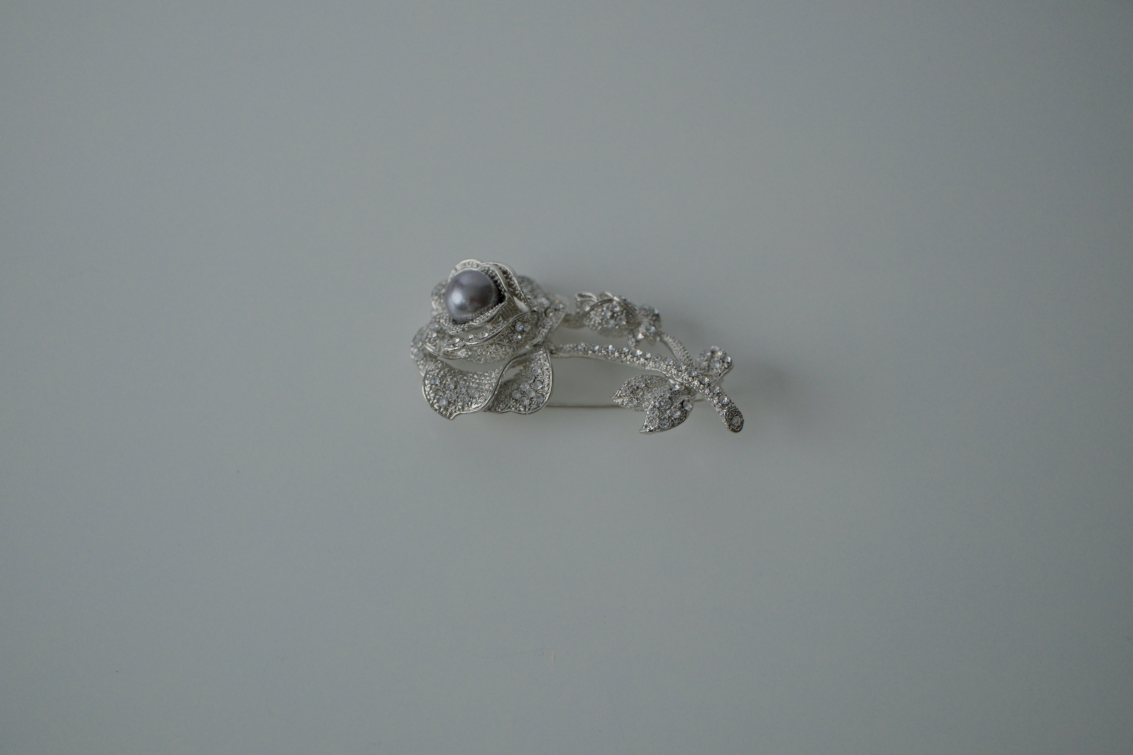 Vintage Silver Pearl Rose Brooch