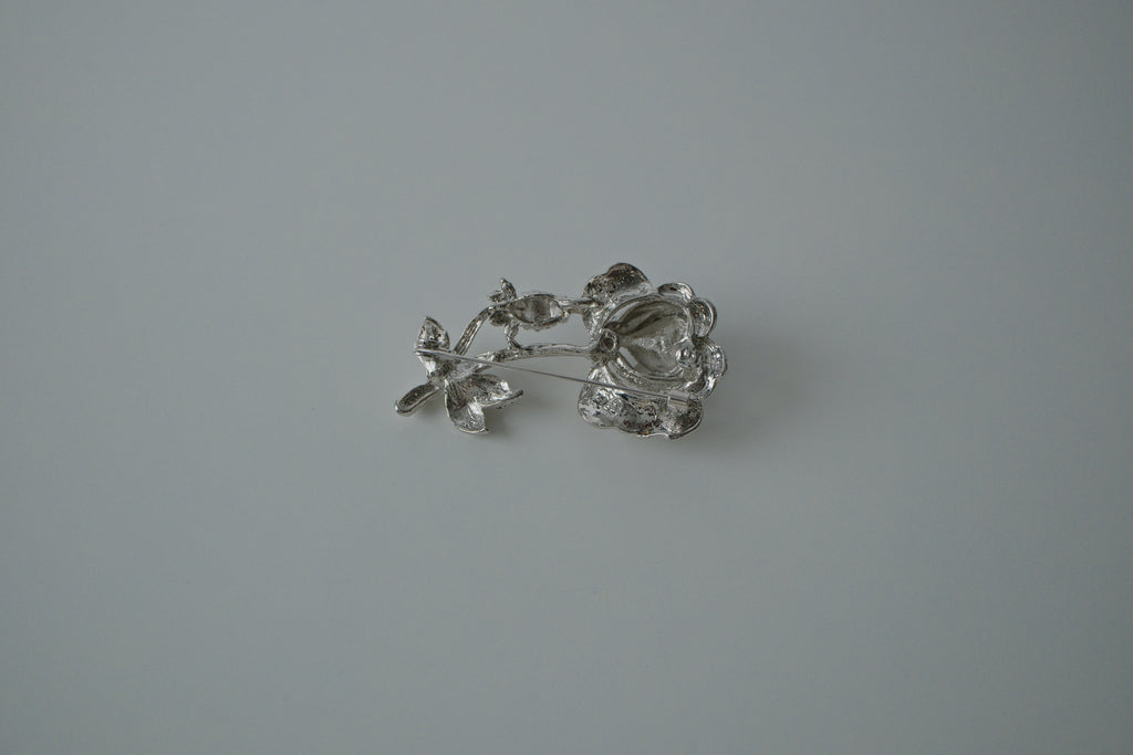 Vintage Silver Pearl Rose Brooch