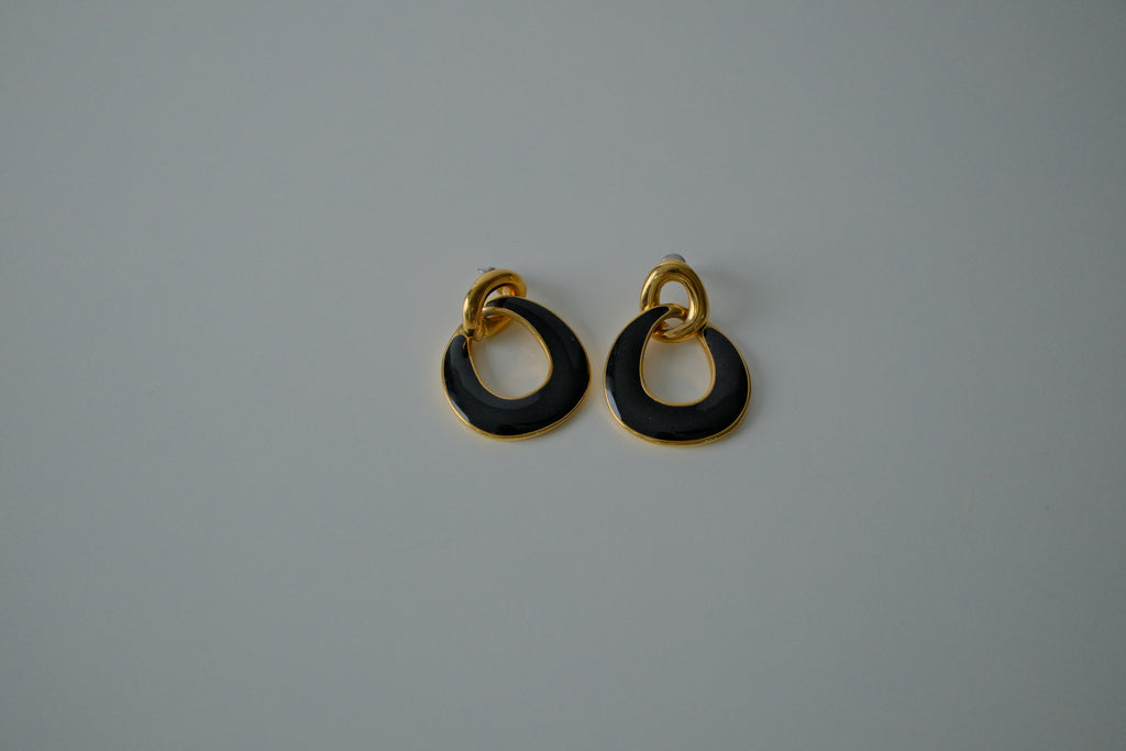 Vintage Monet Interlocking Black Enamel Earrings