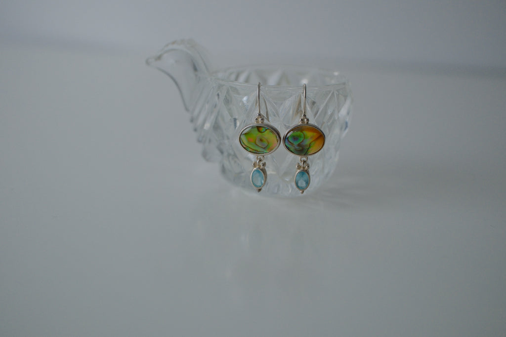 Sterling Silver Abalone and Blue Topaz Earrings