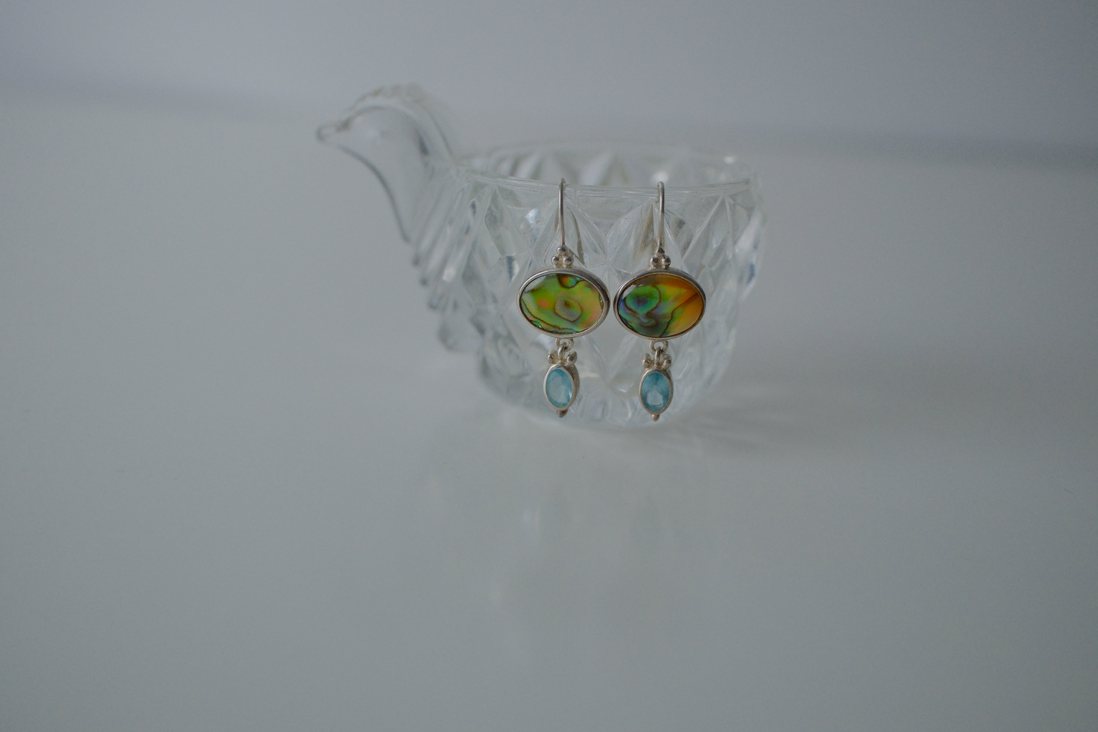 Sterling Silver Abalone and Blue Topaz Earrings