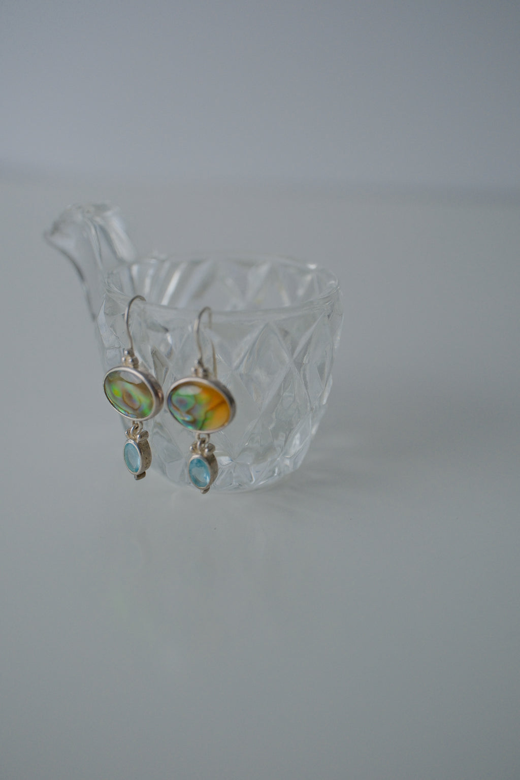 Sterling Silver Abalone and Blue Topaz Earrings