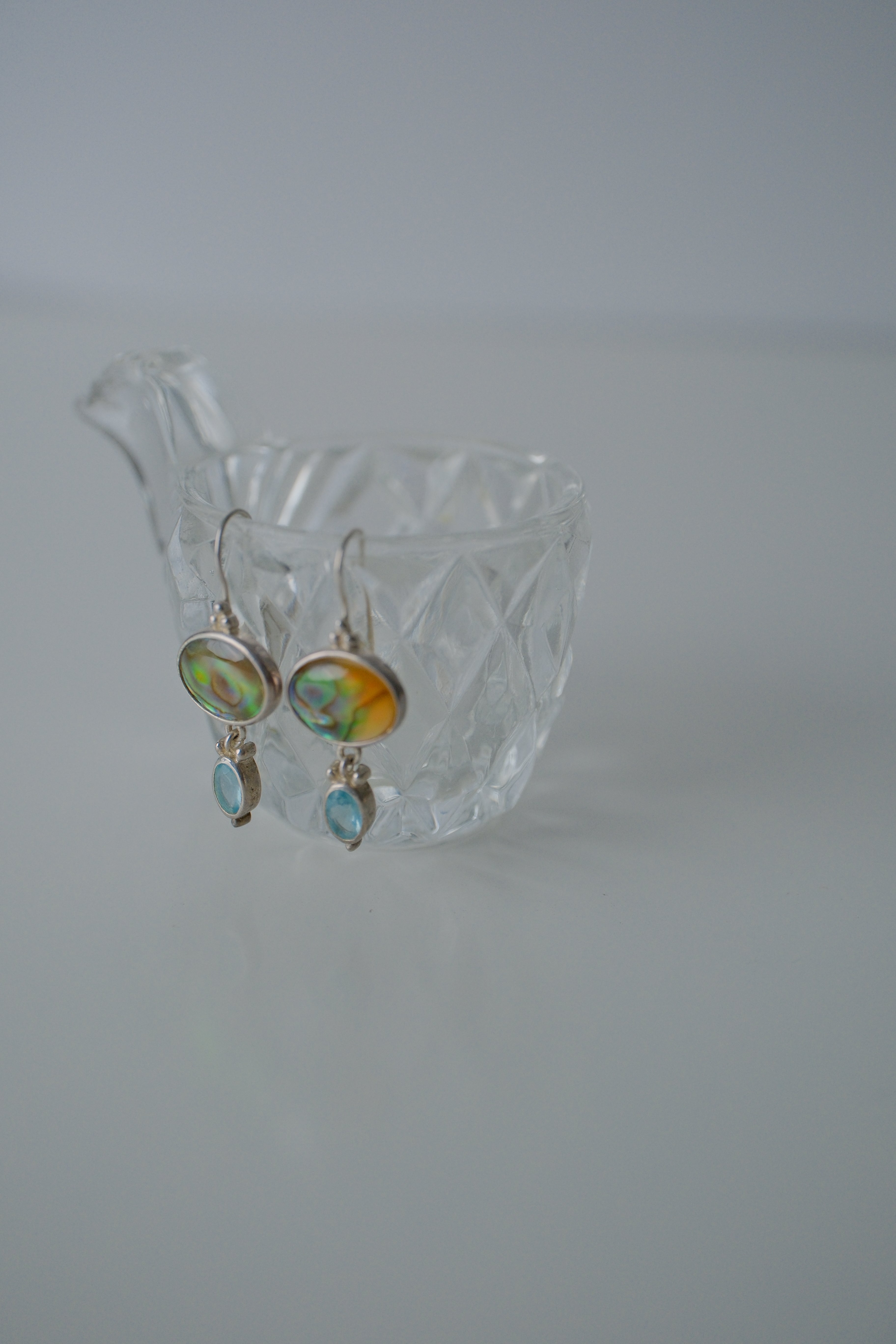 Sterling Silver Abalone and Blue Topaz Earrings