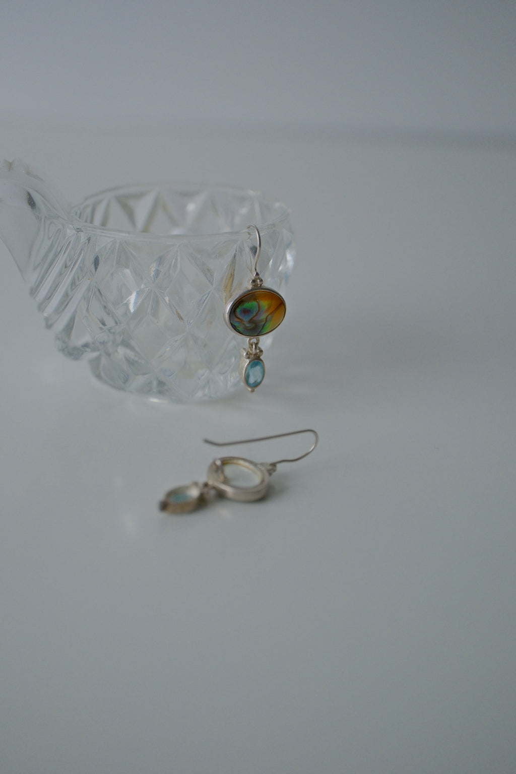 Sterling Silver Abalone and Blue Topaz Earrings