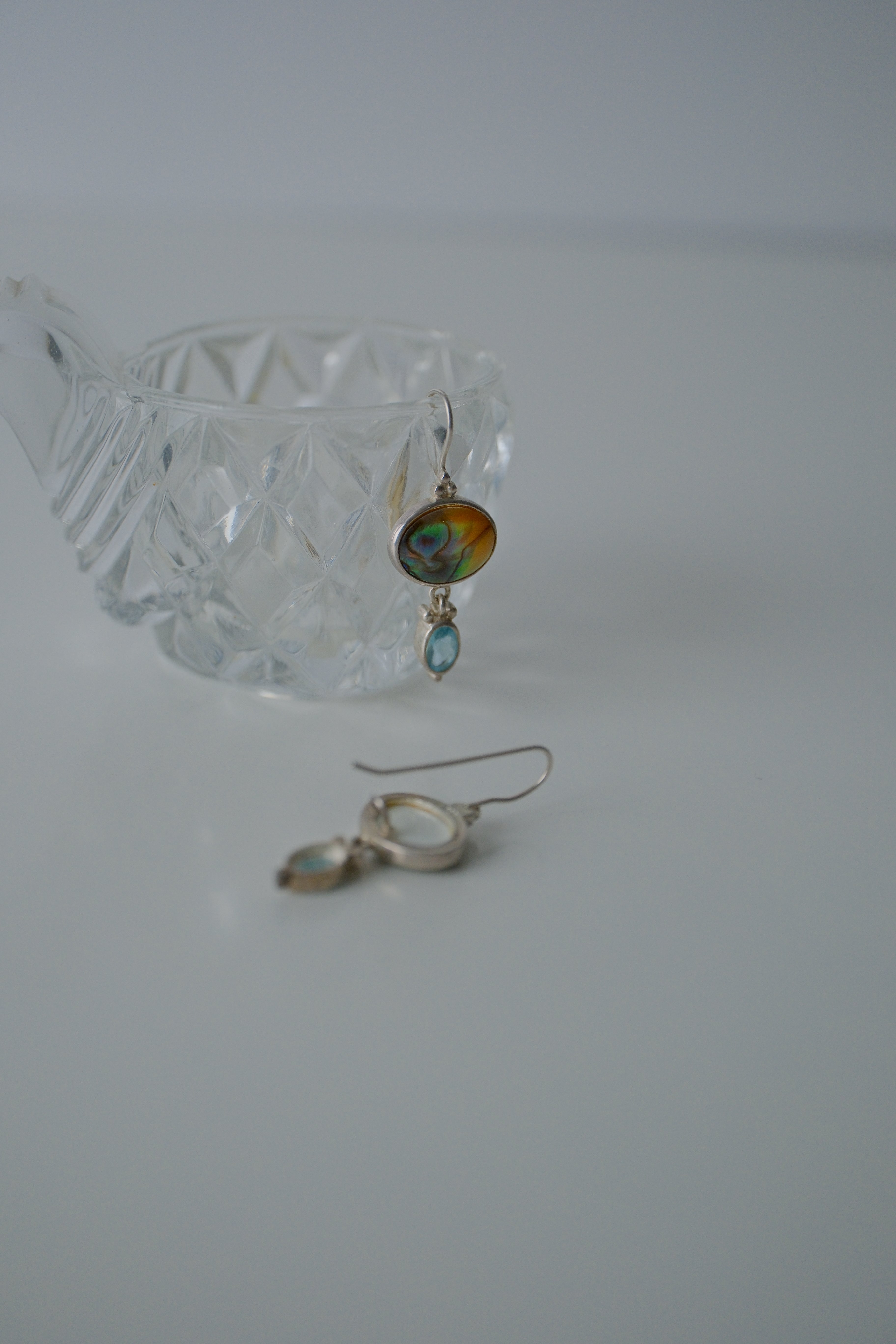 Sterling Silver Abalone and Blue Topaz Earrings