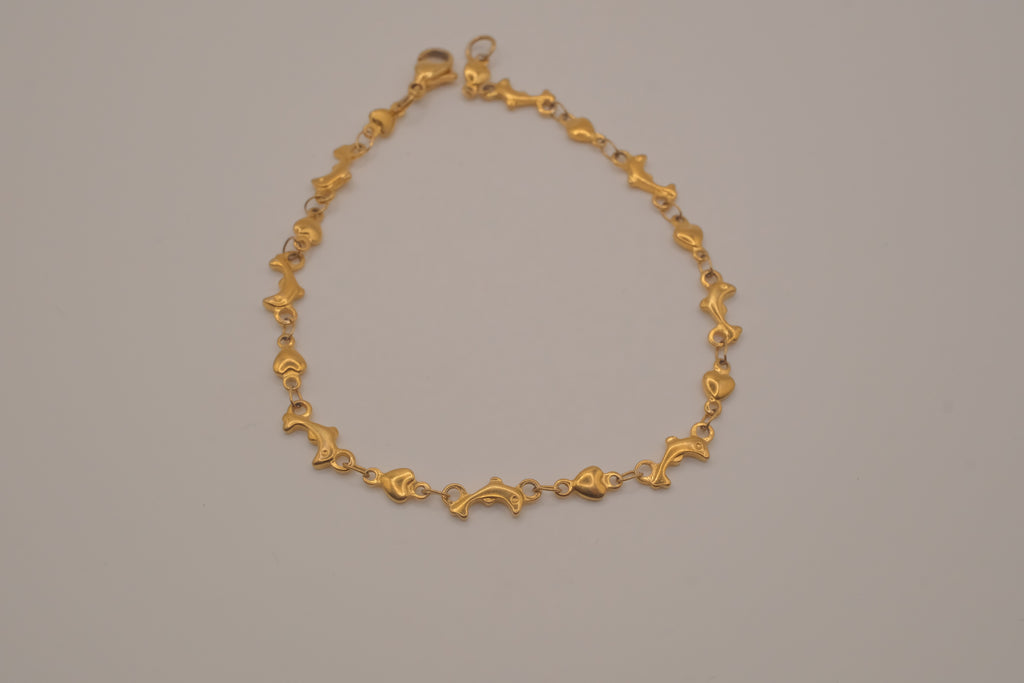 Gold tone Dolphin &amp; Hearts link bracelet