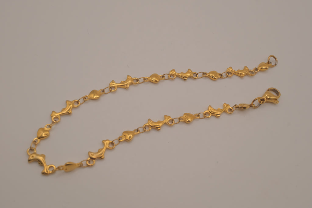 Gold tone Dolphin &amp; Hearts link bracelet