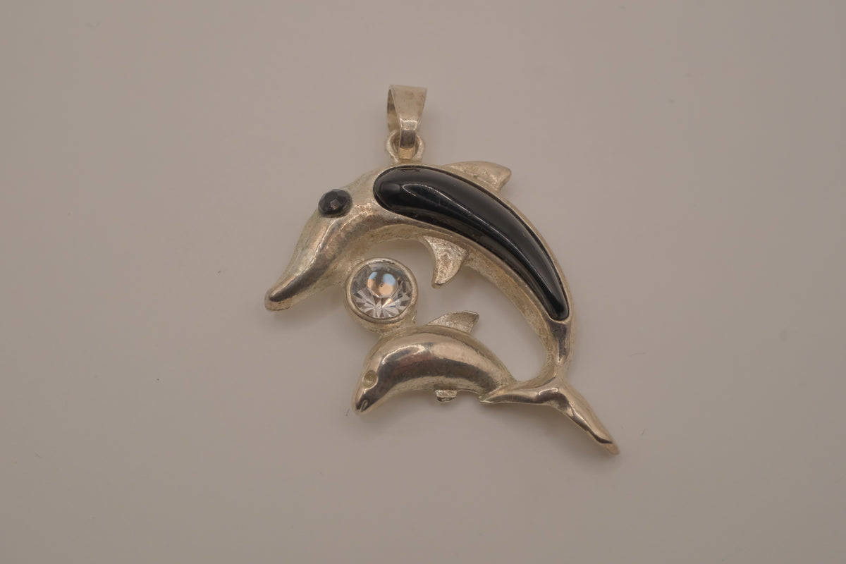 Vintage mother and baby double dolphin pendant