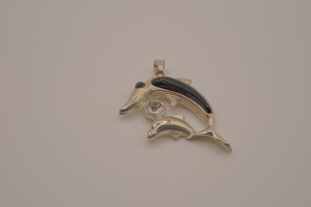 Vintage mother and baby double dolphin pendant