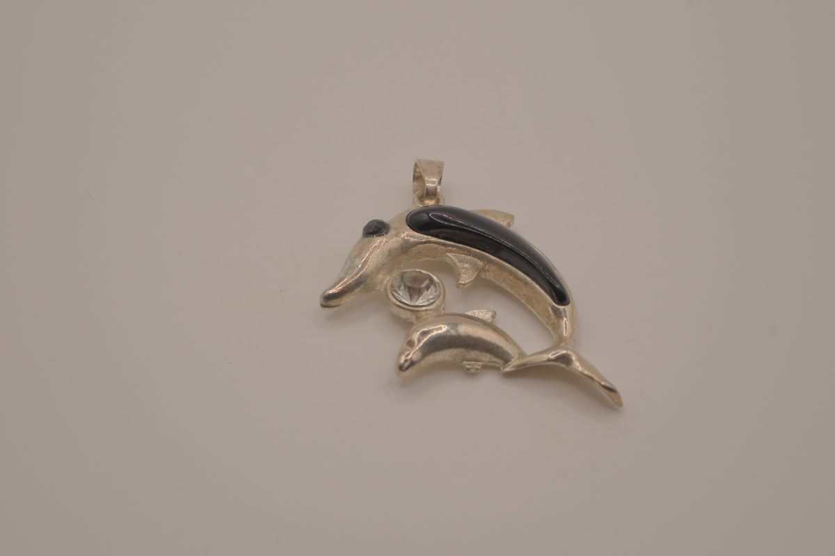 Vintage mother and baby double dolphin pendant