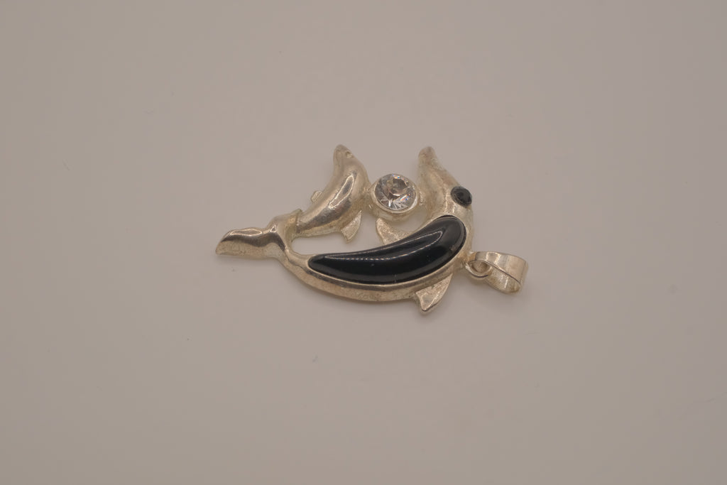 Vintage mother and baby double dolphin pendant