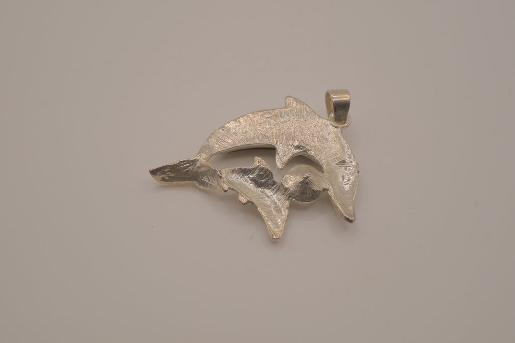 Vintage mother and baby double dolphin pendant