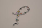 Silver-tone abalone dolphin as crescent motifs link bracelet