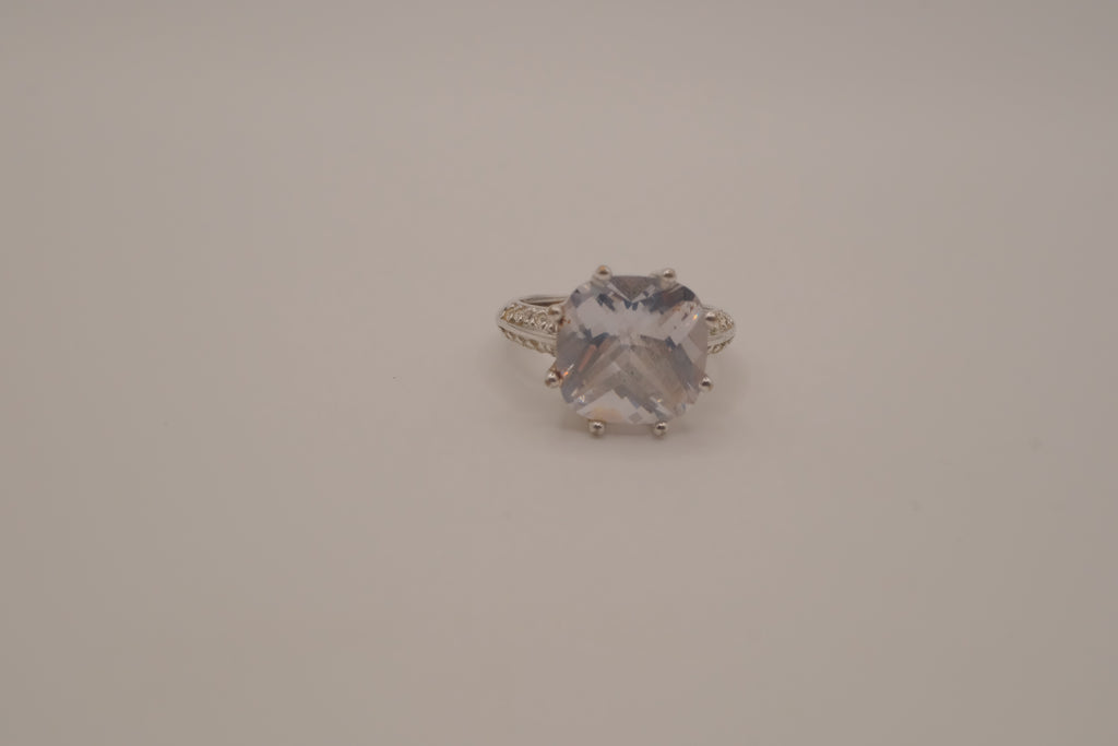 Silver tone cushion-cut cocktail ring