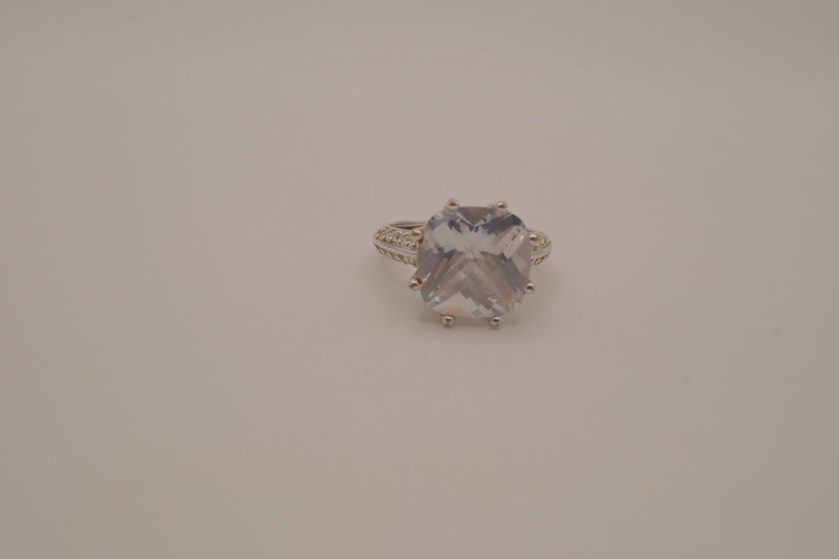 Silver tone cushion-cut cocktail ring