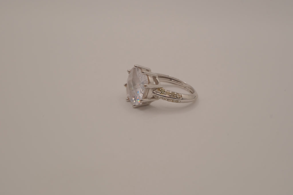 Silver tone cushion-cut cocktail ring