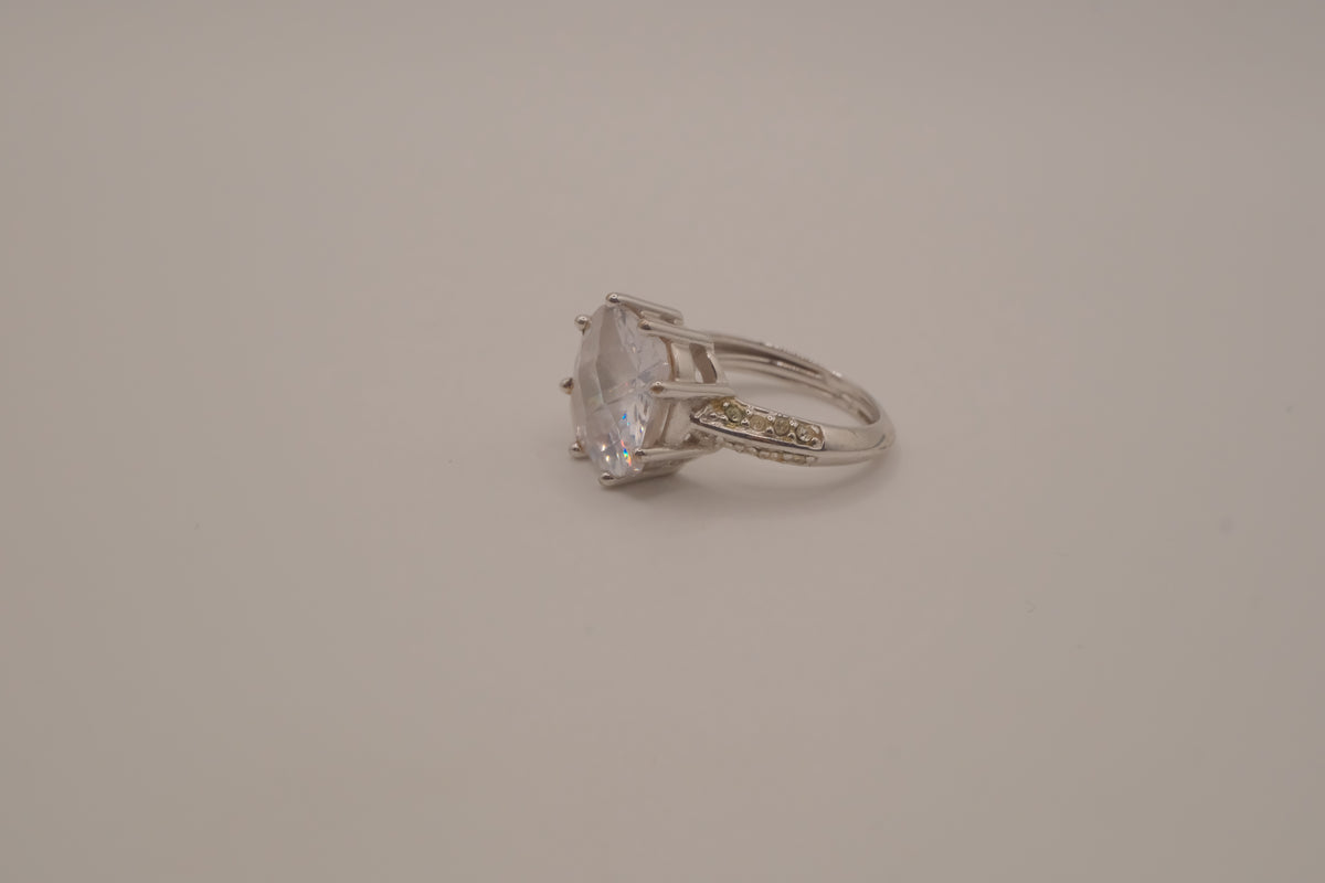 Silver tone cushion-cut cocktail ring