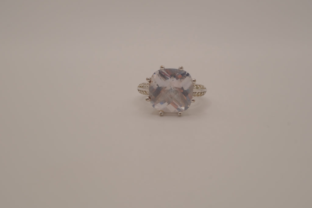 Silver tone cushion-cut cocktail ring