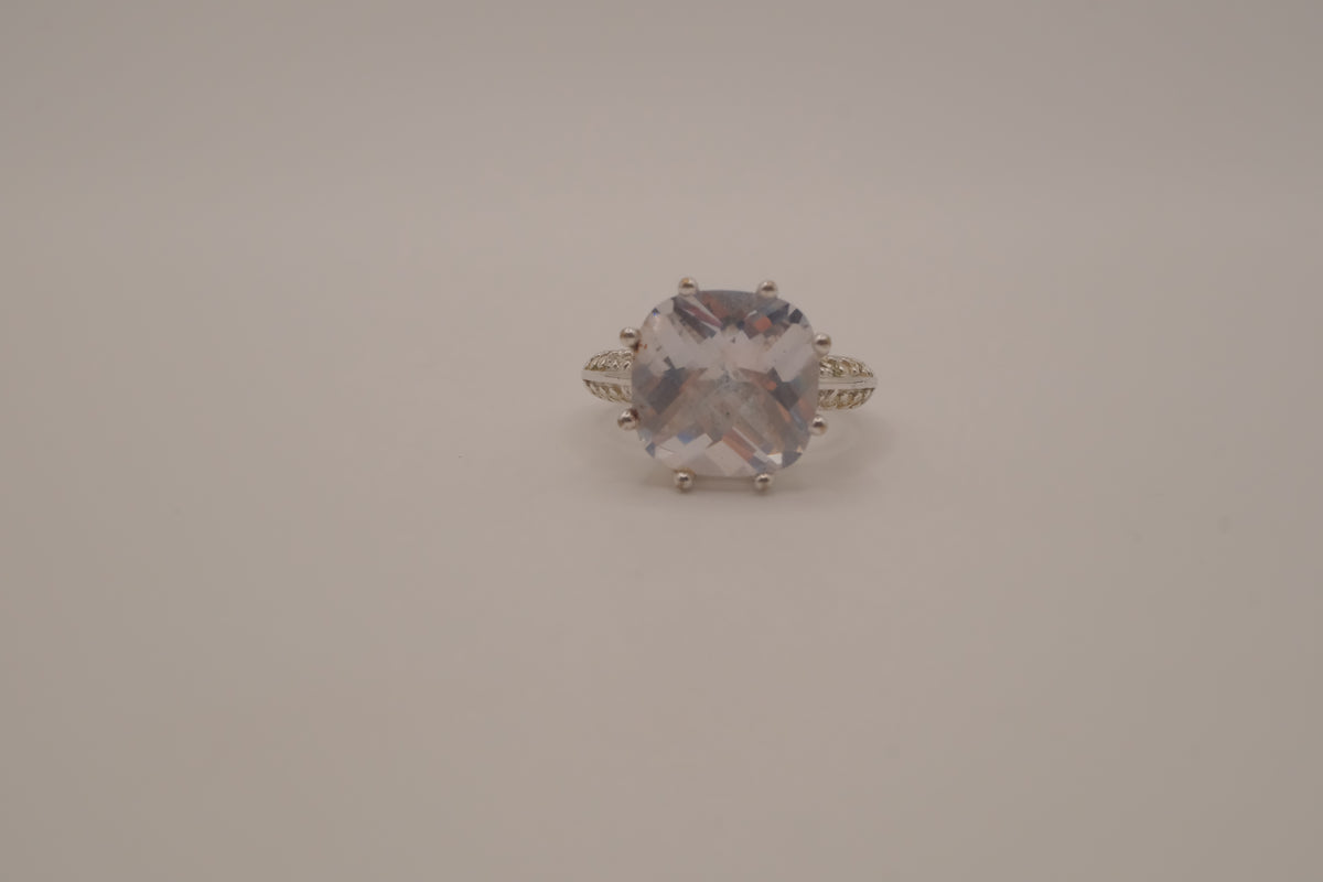 Silver tone cushion-cut cocktail ring