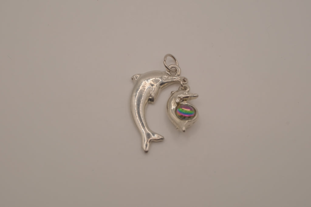 Silver tone Double dolphin pendant