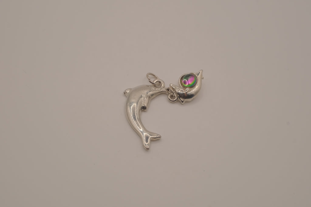 Silver tone Double dolphin pendant