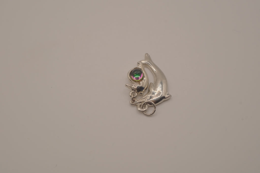 Silver tone Double dolphin pendant