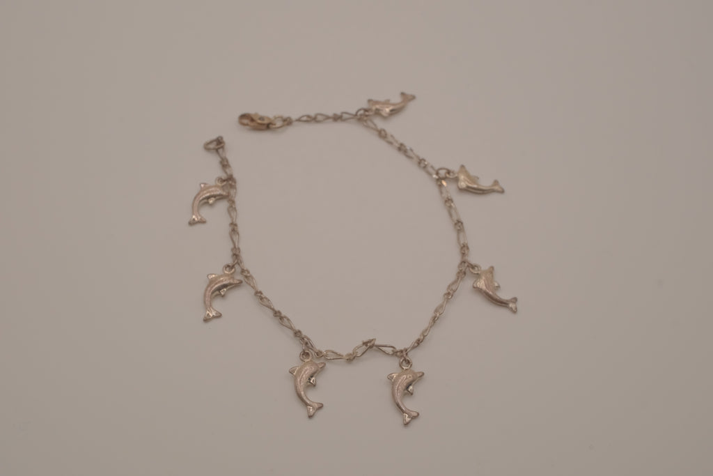 Vintage silver tone dolphin charm bracelet