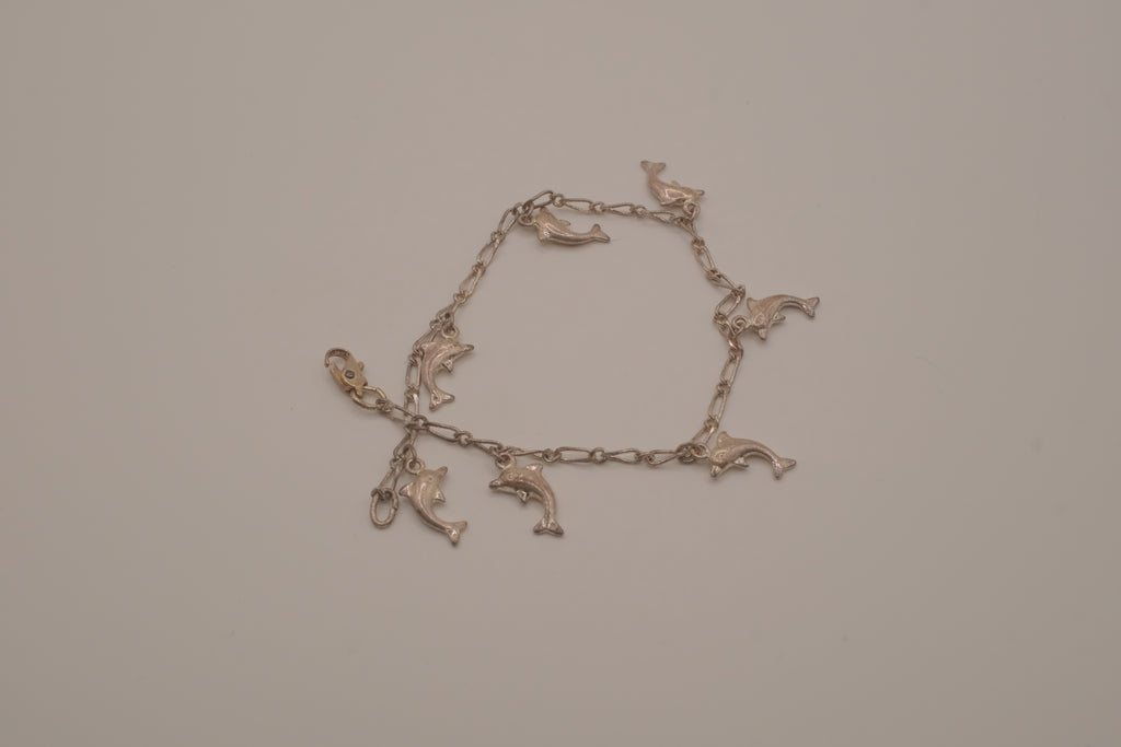 Vintage silver tone dolphin charm bracelet