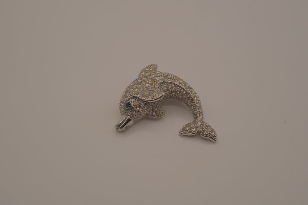 Vintage crystal dolphin brooch
