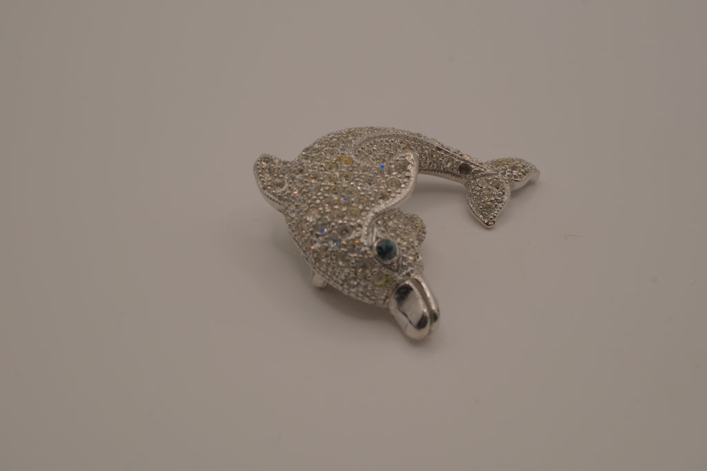 Vintage crystal dolphin brooch