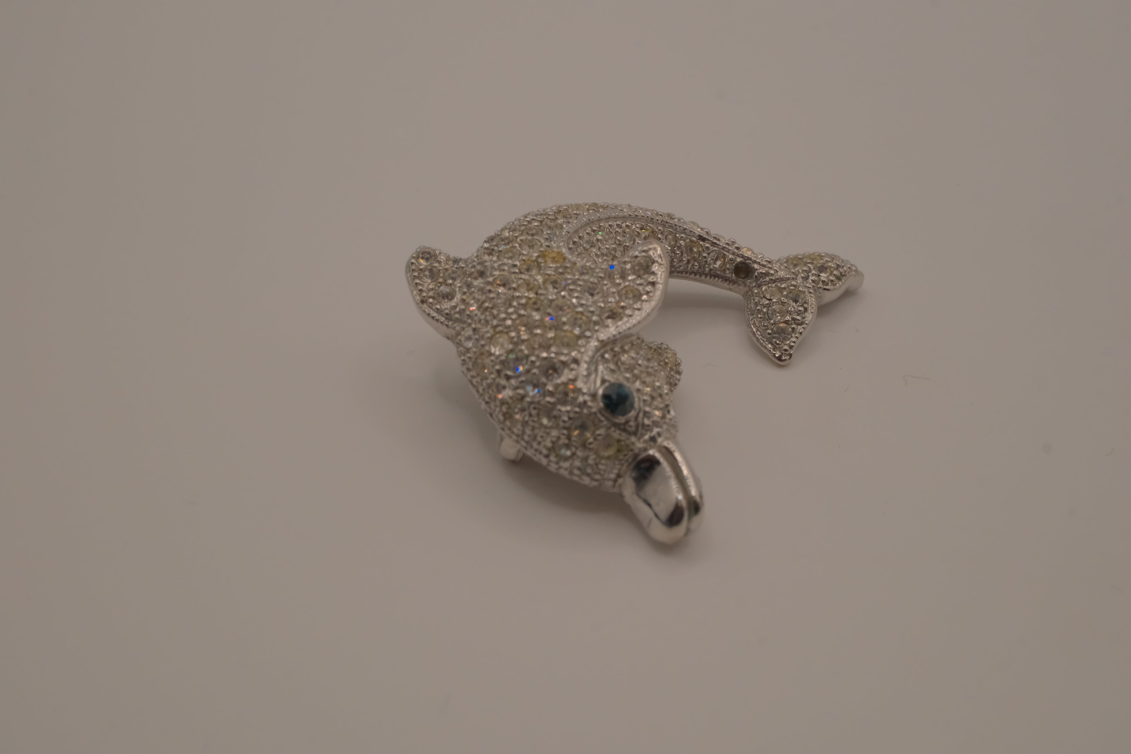 Vintage crystal dolphin brooch