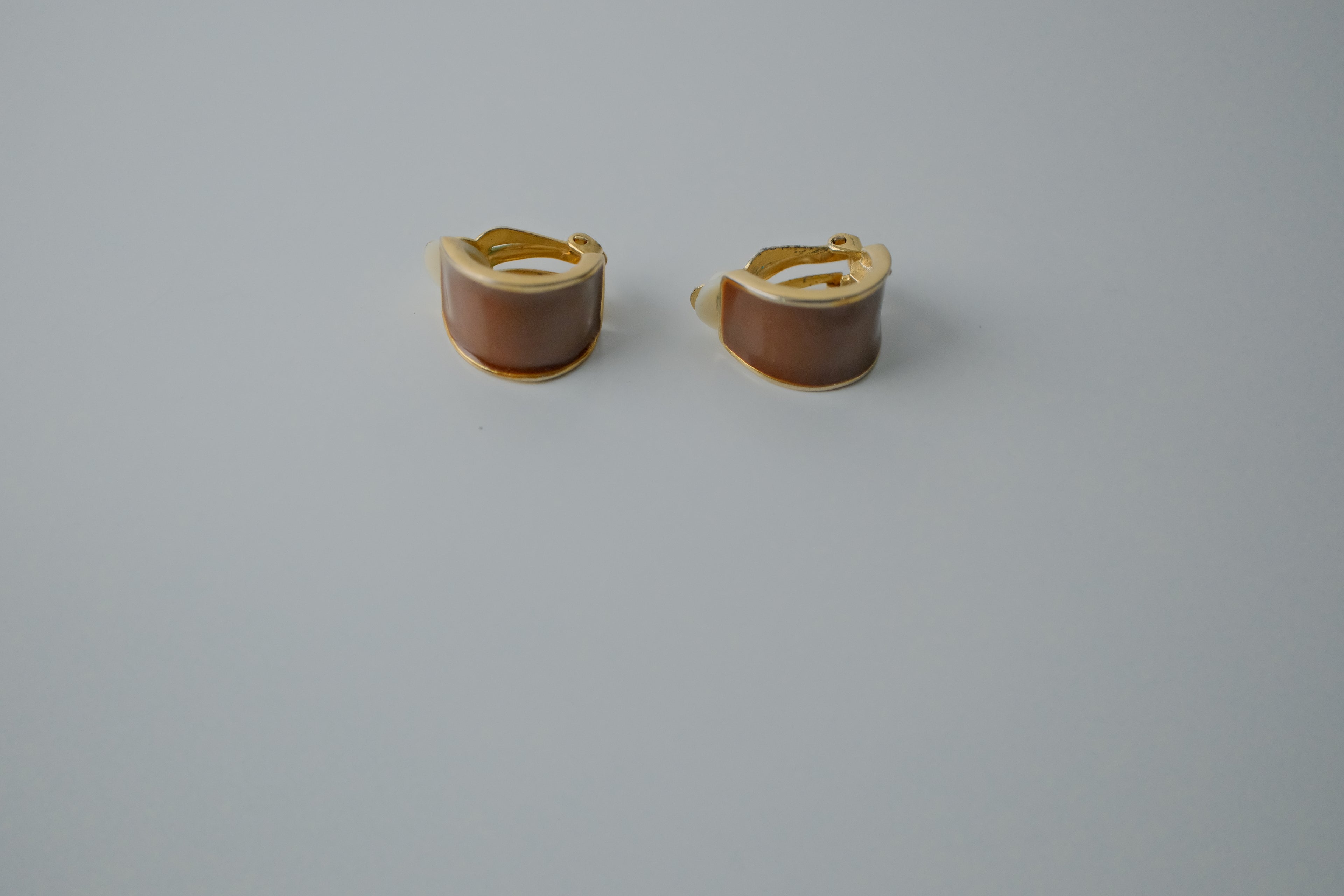 Vintage Brown Enamel Clip-On Earrings