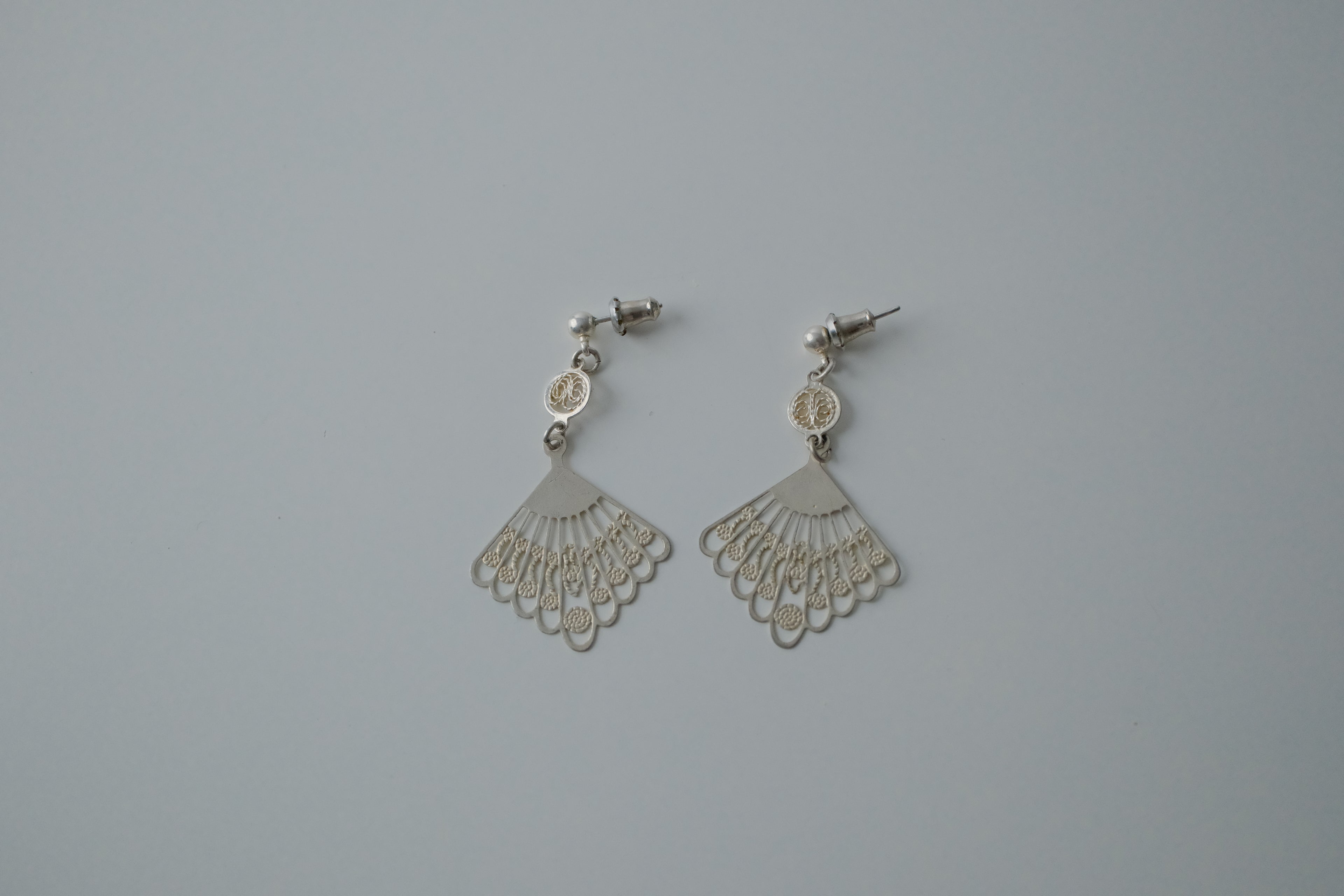 Vintage Silver Tone Fan Earrings