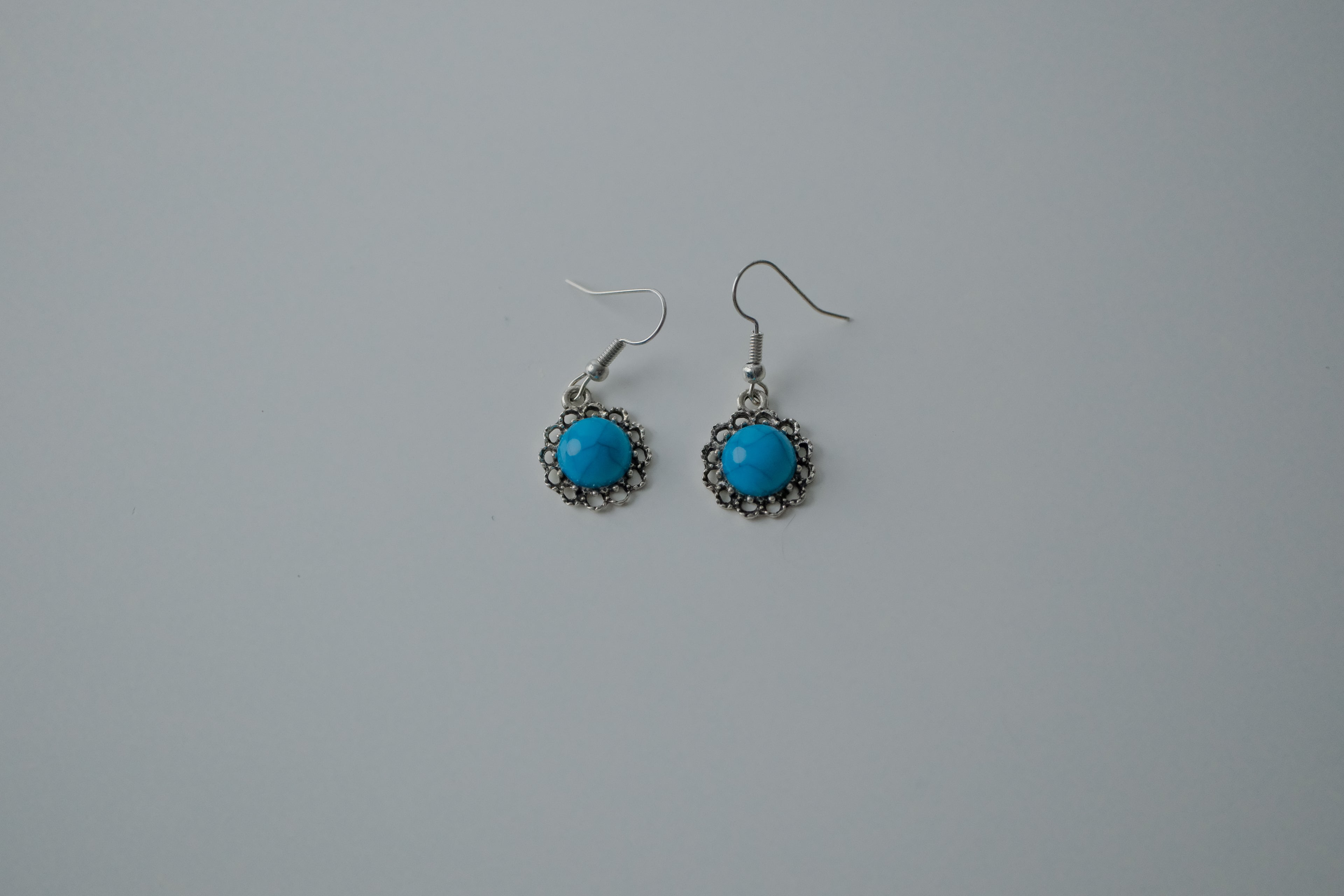 Vintage Silver Tone Turqouise Earrings